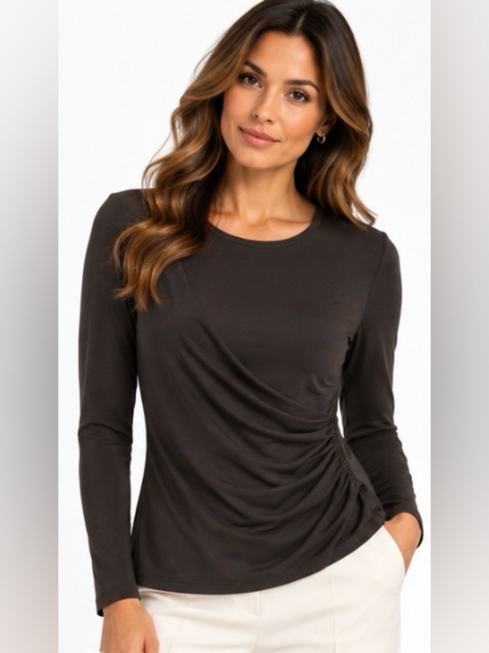 Akris Punto NWT US 10 Mocca Ruched Draped Modal Stretch Top $360